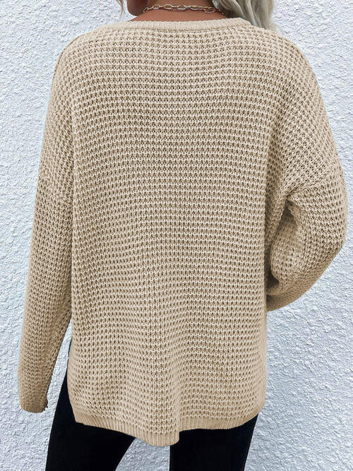 Notched Long Sleeve Sweater-Teresa's Fashionista LLC