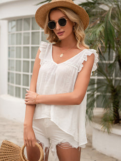 Tie Back V-Neck Ruffled Blouse-Teresa's Fashionista LLC