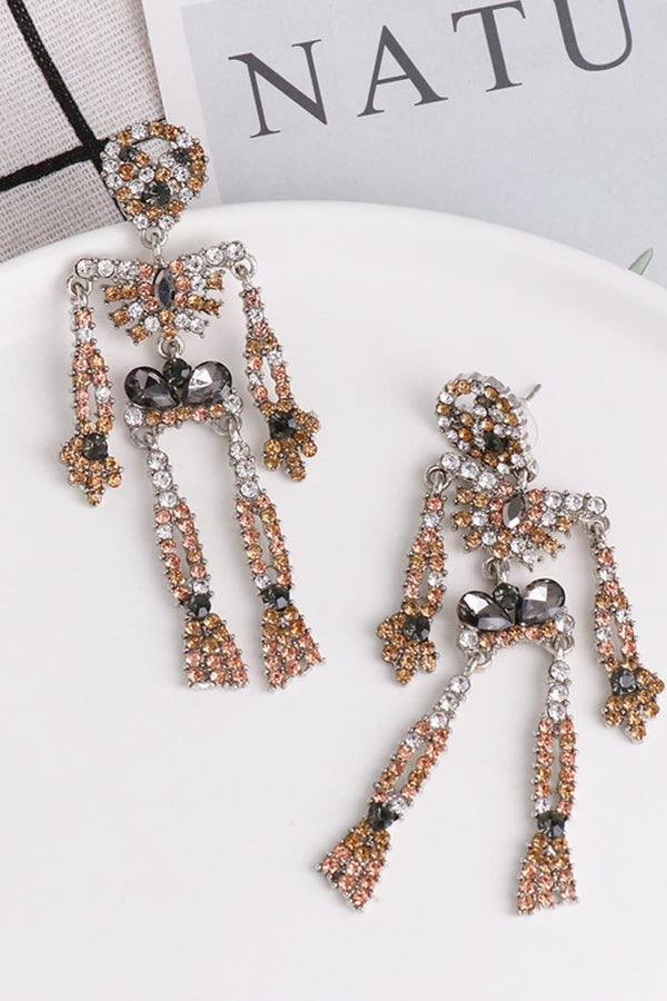 Skeleton Shape Glass Stone Dangle Earrings-Teresa's Fashionista LLC