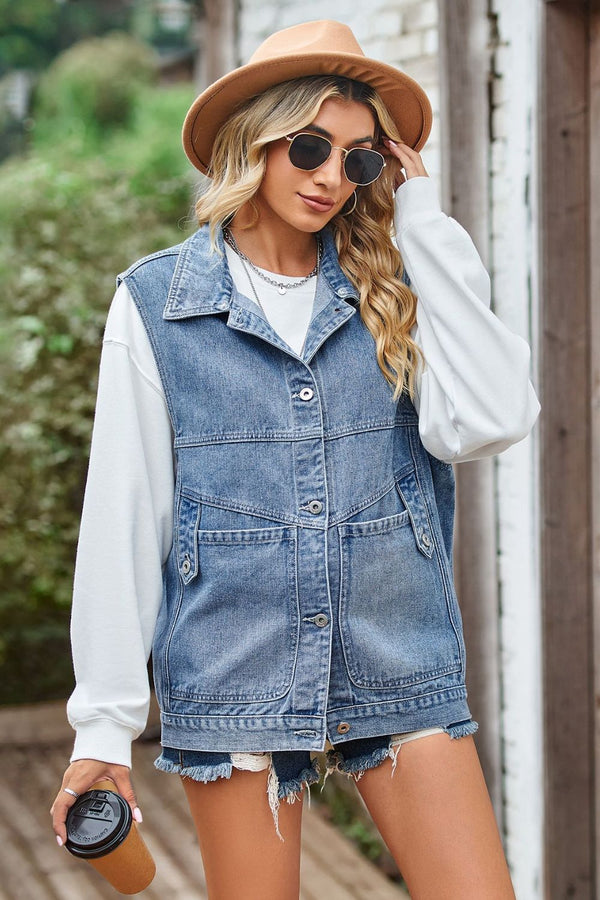 Sleeveless Denim Top with A Detachable Hood-Teresa's Fashionista LLC