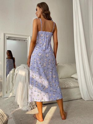 Printed Tie Shoulder Midi Night Dress-Teresa's Fashionista LLC
