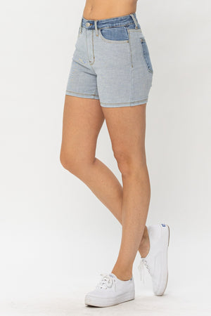 Judy Blue Full Size Color Block Denim Shorts-Teresa's Fashionista LLC