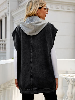 Hooded Sleeveless Denim Top with Pockets-Teresa's Fashionista LLC