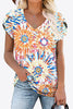 Printed Petal Sleeve V-Neck Blouse-Teresa's Fashionista LLC