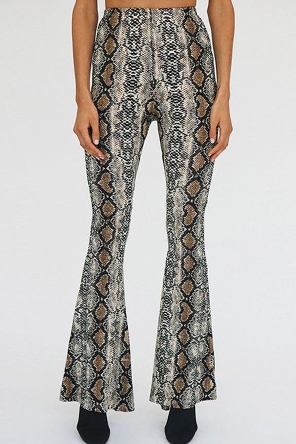 Snakeskin Print Flare Pants-Teresa's Fashionista LLC