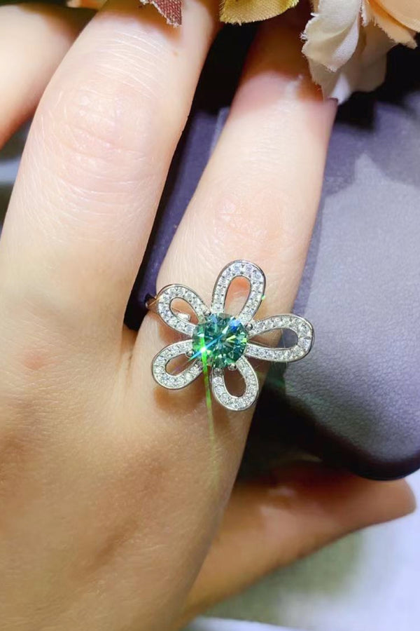 1 Carat Moissanite Flower Shape Open Ring-Teresa's Fashionista LLC