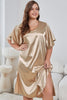 Plus Size Flutter Sleeve V-Neck Side Slit Night Gown-Teresa's Fashionista LLC