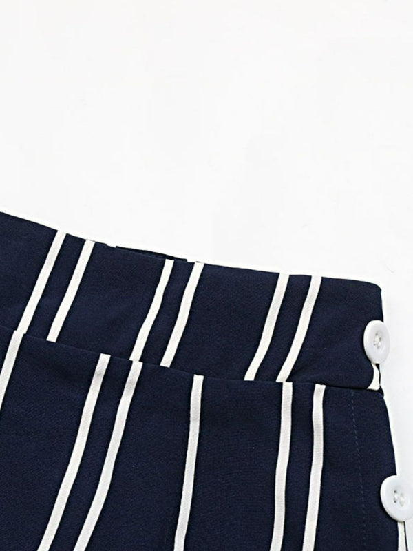 Striped Slit Wide Leg Pants-Teresa's Fashionista LLC