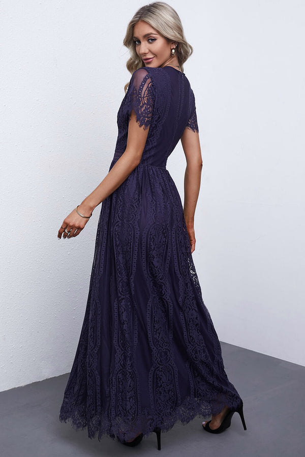Scalloped Trim Lace Plunge Dress-Teresa's Fashionista LLC