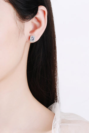 1 Carat Moissanite Rhodium-Plated Square Stud Earrings-Teresa's Fashionista LLC