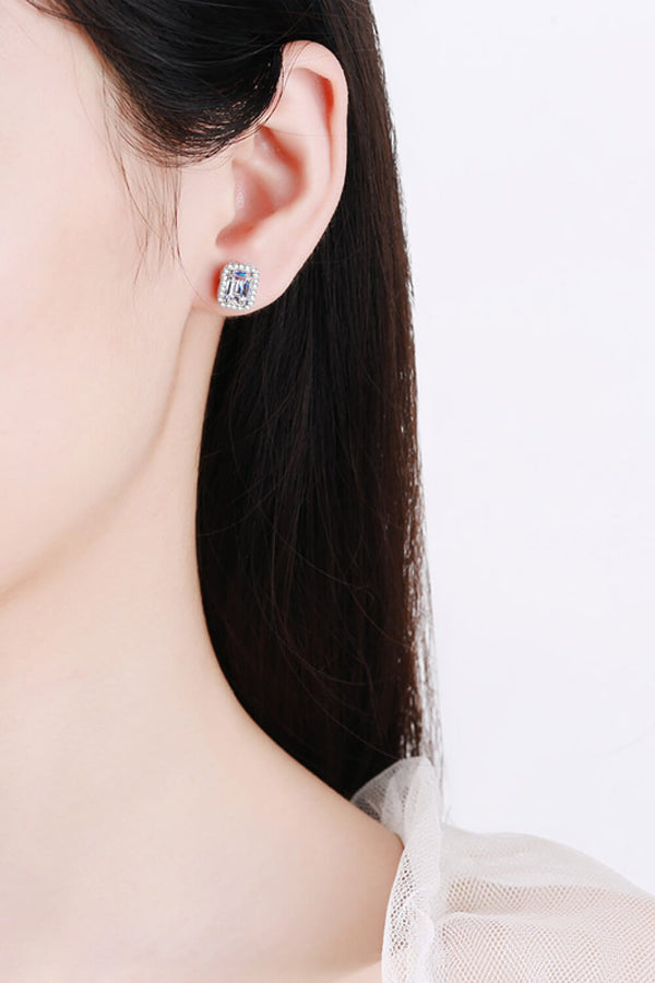 1 Carat Moissanite Rhodium-Plated Square Stud Earrings-Teresa's Fashionista LLC