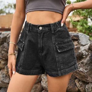 High-Waist Denim Shorts with Pockets-Teresa's Fashionista LLC