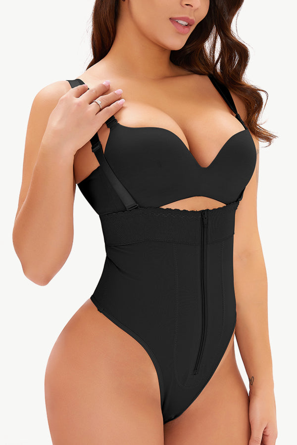 Full Size Adjustable Strap Zip-Up Shaping Bodysuit-Teresa's Fashionista LLC