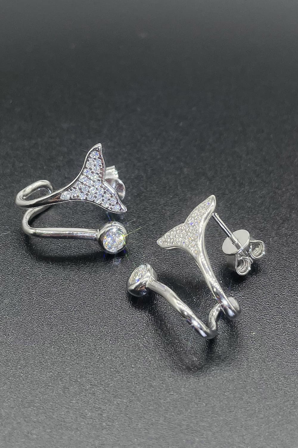 Moissanite Fishtail Rhodium-Plated Earrings-Teresa's Fashionista LLC