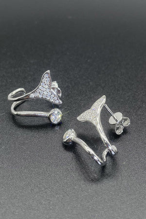 Moissanite Fishtail Rhodium-Plated Earrings-Teresa's Fashionista LLC