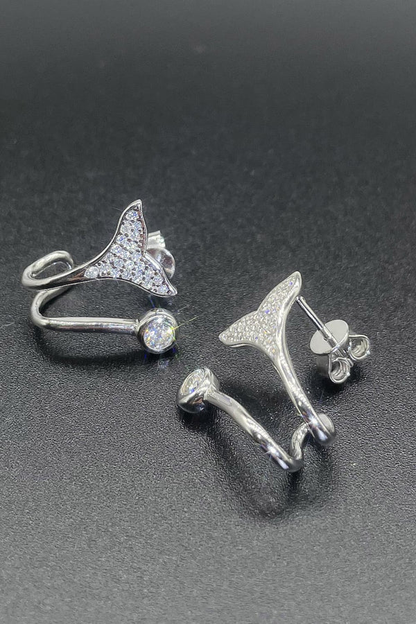 Moissanite Fishtail Rhodium-Plated Earrings-Teresa's Fashionista LLC