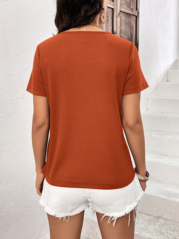 Lace Trim Contrast Waffle-Knit Top-Teresa's Fashionista LLC