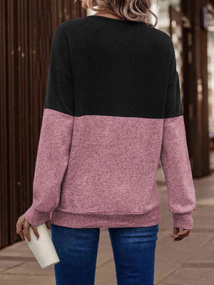 Two-Tone Crisscross Detail Sweatshirt-Teresa's Fashionista LLC