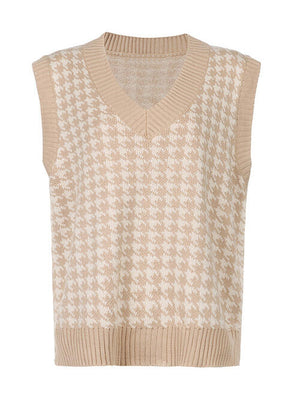 Houndstooth V-Neck Sweater Vet-Teresa's Fashionista LLC