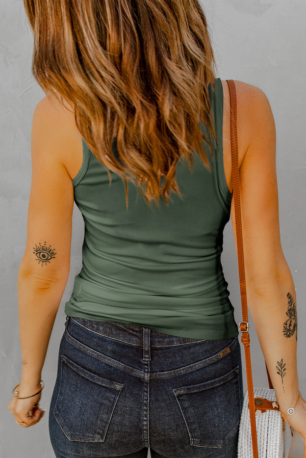 Notched Neck Ribbed Tank Top-Teresa's Fashionista LLC