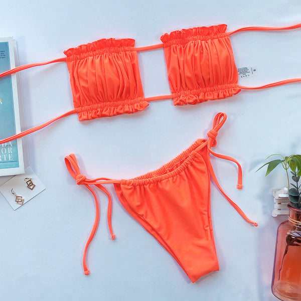 Frill Trim Ruched Bikini Set-Teresa's Fashionista LLC