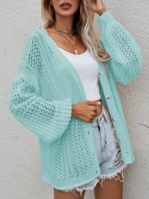 Openwork Button Front Cardigan-Teresa's Fashionista LLC
