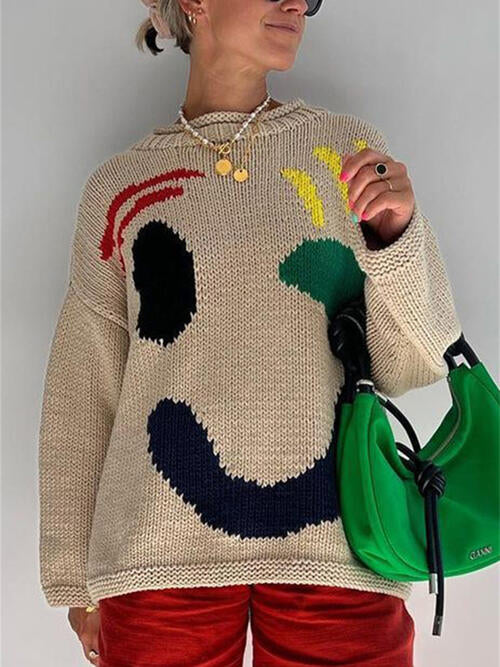 Contrast Drop Shoulder Long Sleeve Sweater-Teresa's Fashionista LLC