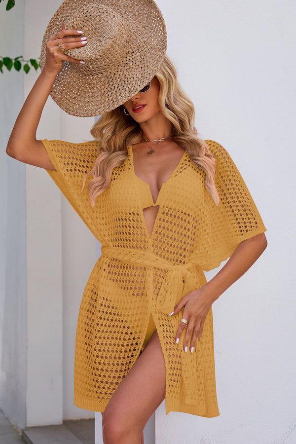 Openwork Tie Waist Cover Up-Teresa's Fashionista LLC