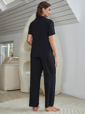 Short Sleeve Shirt, Bralette, and Pants Lounge Set-Teresa's Fashionista LLC