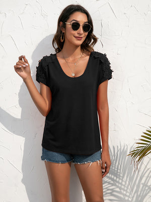 Spliced Lace Cold-Shoulder Blouse-Teresa's Fashionista LLC