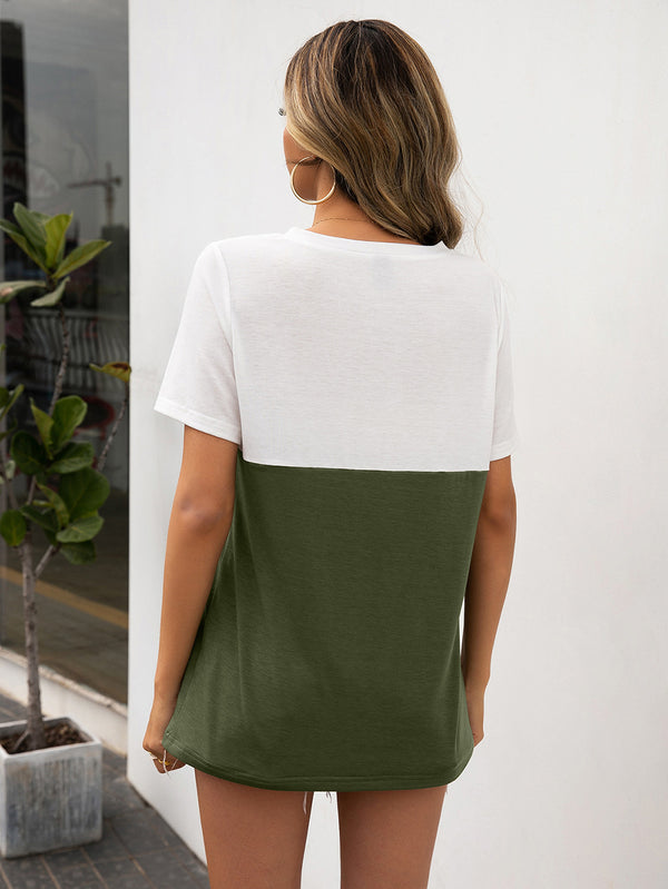 Color Block V-Neck Short Sleeve Tee-Teresa's Fashionista LLC
