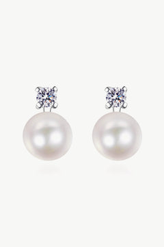 Moissanite Pearl Stud Earrings-Teresa's Fashionista LLC