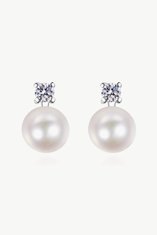 Moissanite Pearl Stud Earrings-Teresa's Fashionista LLC