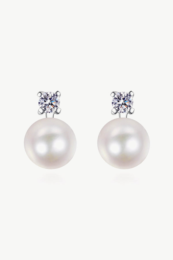 Moissanite Pearl Stud Earrings-Teresa's Fashionista LLC