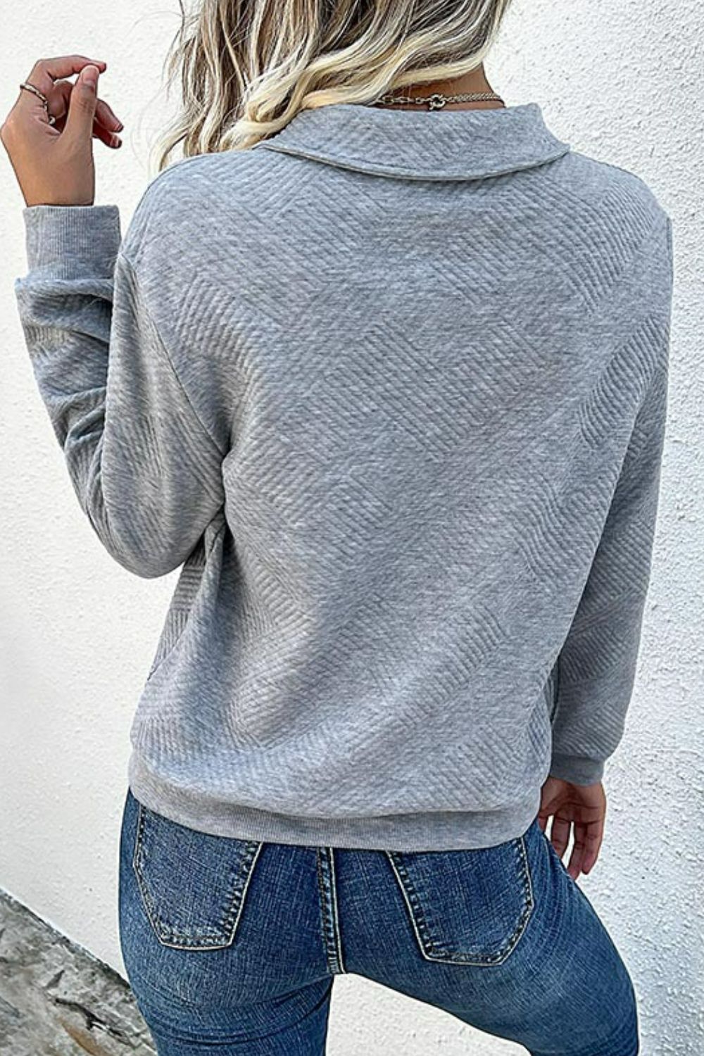 Contrast Ribbed Quarter-Snap Sweatshirt-Teresa's Fashionista LLC