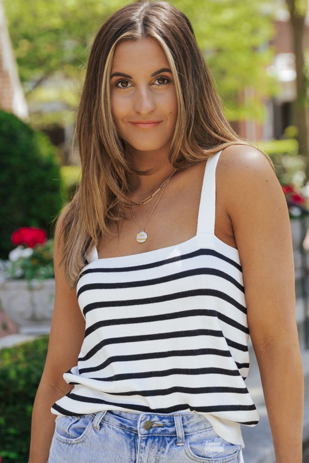 Striped Straight Neck Cami-Teresa's Fashionista LLC
