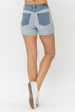 Judy Blue Full Size Color Block Denim Shorts-Teresa's Fashionista LLC