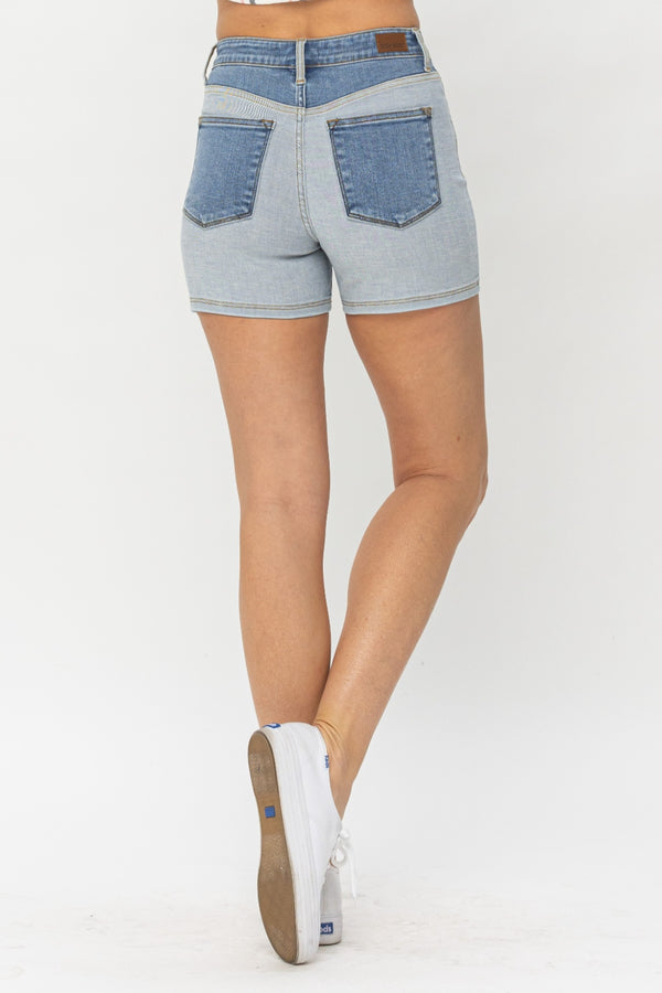 Judy Blue Full Size Color Block Denim Shorts-Teresa's Fashionista LLC
