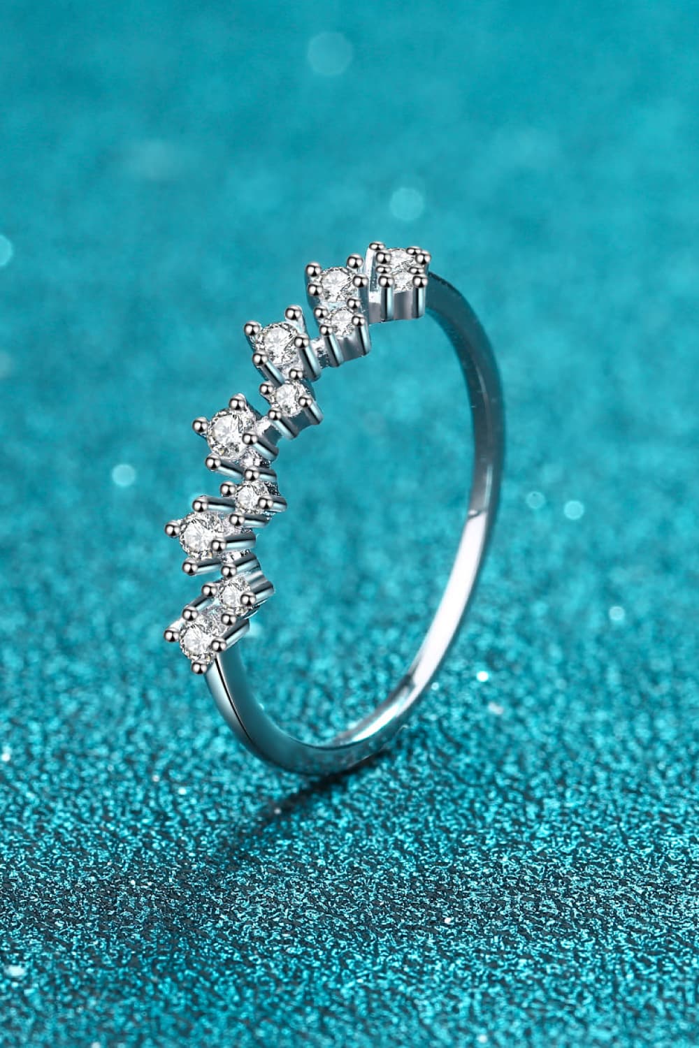 Moissanite Rhodium-Plated Half-Eternity Ring-Teresa's Fashionista LLC