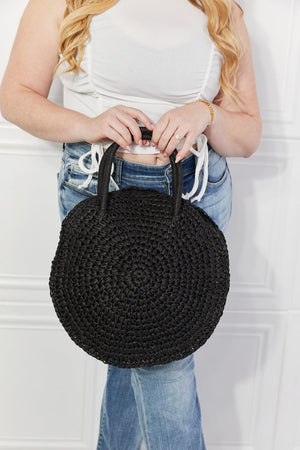 Justin Taylor Beach Date Straw Rattan Handbag in Black-Teresa's Fashionista LLC