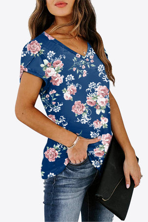 Printed Petal Sleeve V-Neck Blouse-Teresa's Fashionista LLC