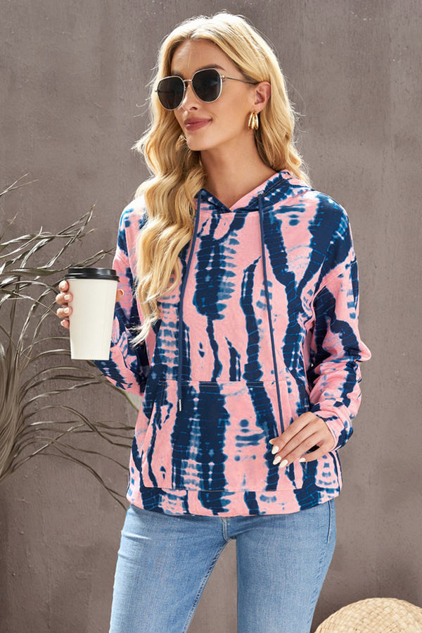 Tie-Dye Drawstring Hoodie with Pocket-Teresa's Fashionista LLC