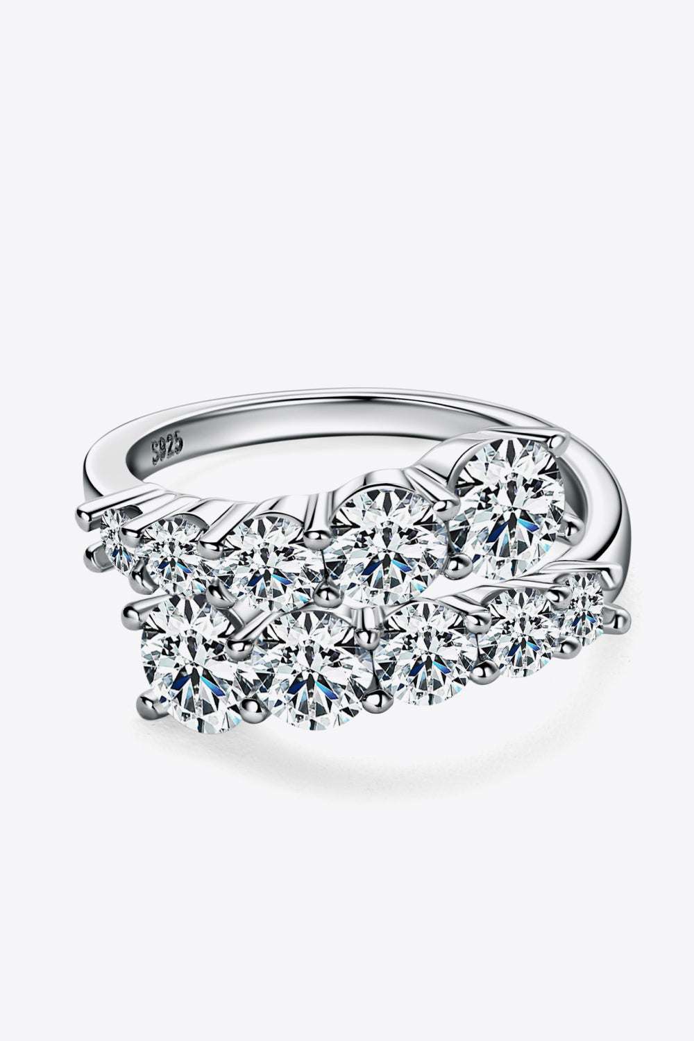 Moissanite 925 sterling silver ring with multiple stones.