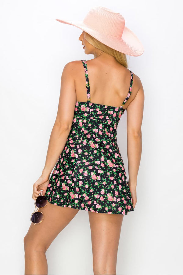 Marina West Swim Full Size Clear Waters Swim Dress in Black Roses-Teresa's Fashionista LLC