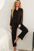 Spliced Lace Lapel Collar Pajama Set-Teresa's Fashionista LLC