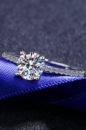 1 Carat Moissanite Rhodium-Plated Side Stone Ring-Teresa's Fashionista LLC