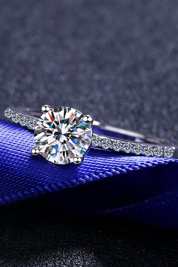 1 Carat Moissanite Rhodium-Plated Side Stone Ring-Teresa's Fashionista LLC