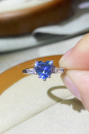 1 Carat Moissanite Heart-Shaped Platinum-Plated Ring in Blue-Teresa's Fashionista LLC