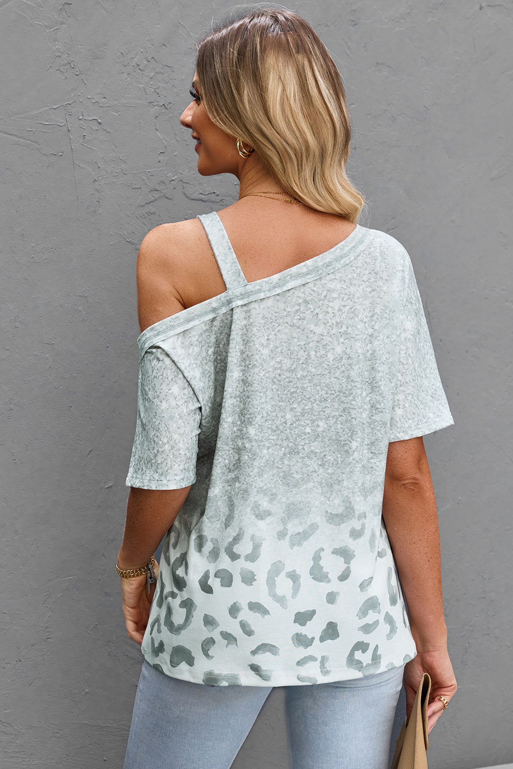 Leopard Asymmetrical Neck Cold-Shoulder Blouse-Teresa&#39;s Fashionista LLC