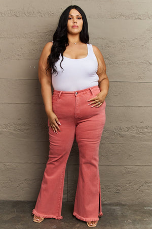 RISEN Bailey Full Size High Waist Side Slit Flare Jeans-Teresa's Fashionista LLC
